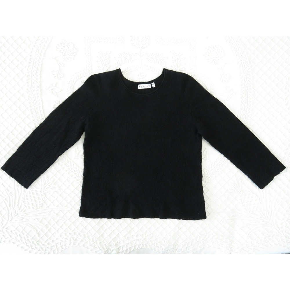 Habitat Knit Top Sweater Medium Black Linen Cotton Textured Long Sleeve Pullover